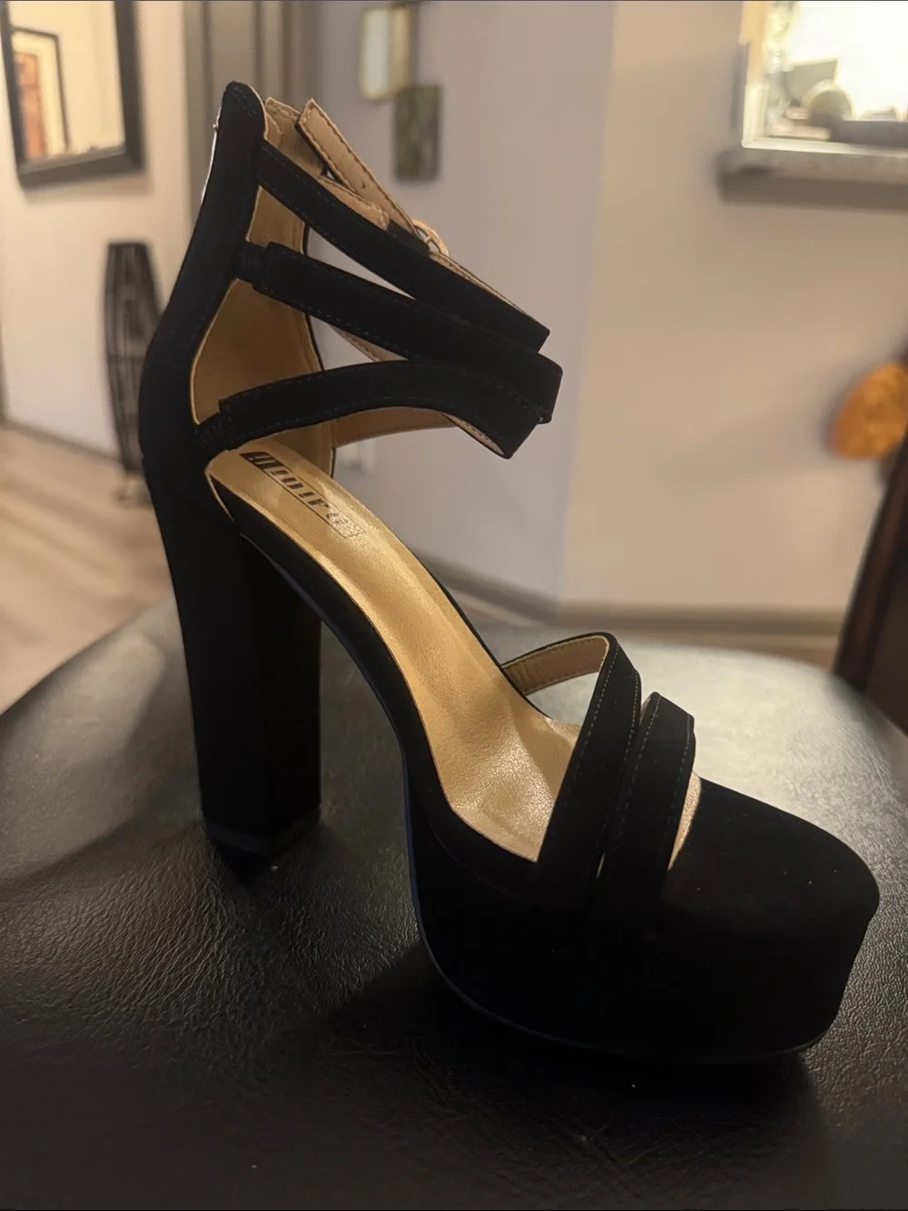 🔥IDIFU Women's Black Platform Chunky High Heels Dress Sandals Open Toe Size 7